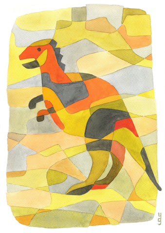 Dinosaur 1 - Mid Century Modern Nursery Print - yellow orange