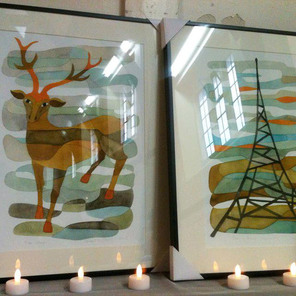 Blue and Brown Transmitter - Mid Century Modern Art Print - Crystal Palace Print