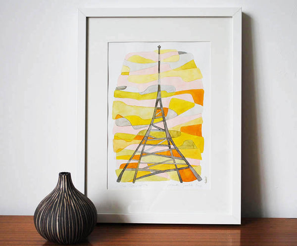 The Transmitter Mid Century Modern Art Print - yellow orange black Crystal Palace Print