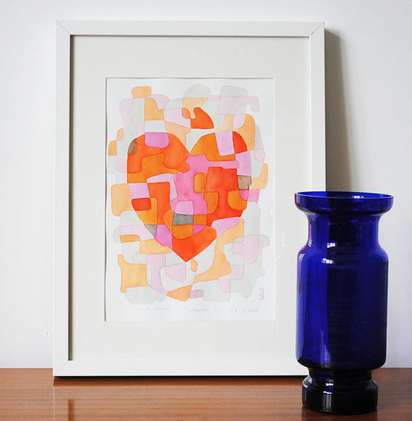 Heart - Mid Century Modern Abstract Art Print - red pink print