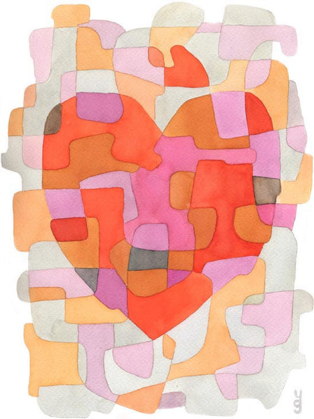 Heart - Mid Century Modern Abstract Art Print - red pink print