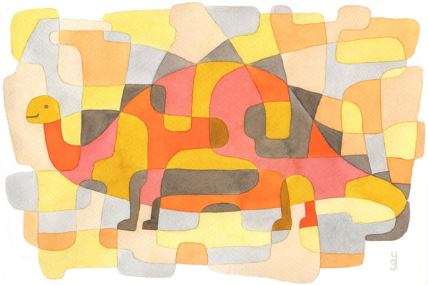 Dinosaur 2 - Mid Century Modern Nursery Print - yellow pink orange