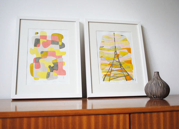 Pink and Yellow - Mid Century Modern Abstract Art Print