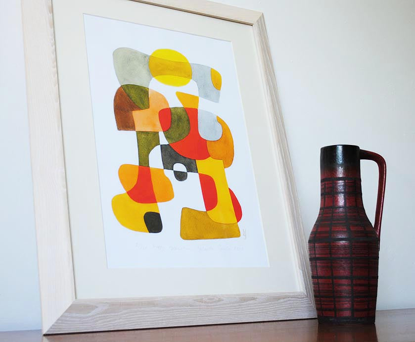 Happy Mid Century Modern Abstract Art Print Hatome Studio happy-mid-century-modern-abstract-art-print-hatome-studio