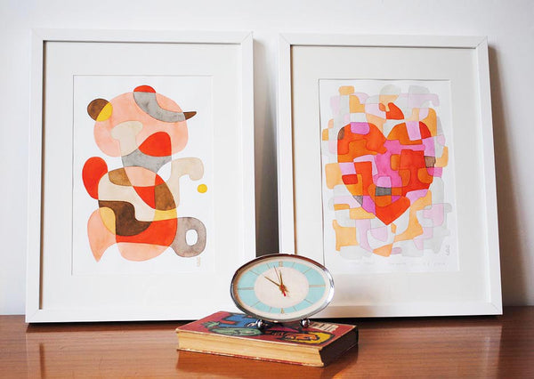 Playful - Mid Century Modern Abstract Art Print - red pink print