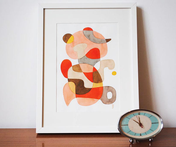 Playful - Mid Century Modern Abstract Art Print - red pink print