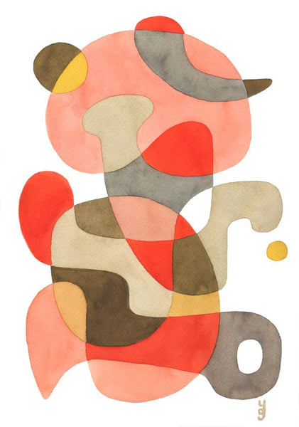 Playful - Mid Century Modern Abstract Art Print - red pink print