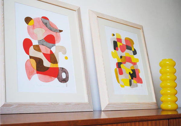 Playful - Mid Century Modern Abstract Art Print - red pink print