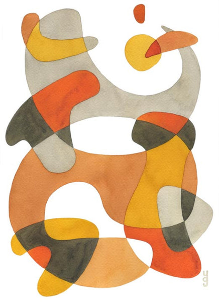 Swirling - Mid Century Modern Abstract Art Print - yellow orange print