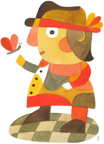 Mister D - Mid Century Modern Print - yellow orange red print