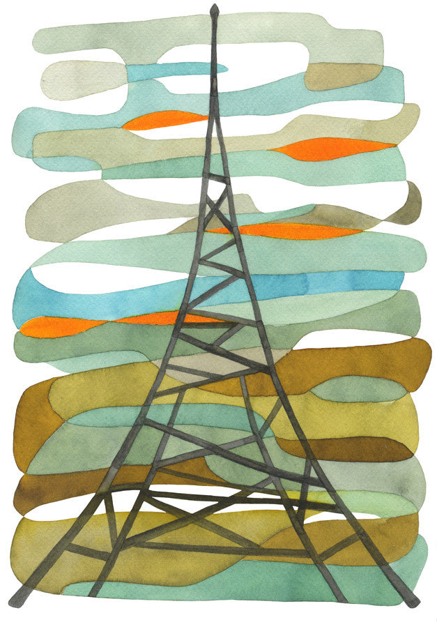 Blue and Brown Transmitter - Mid Century Modern Art Print - Crystal Palace Print