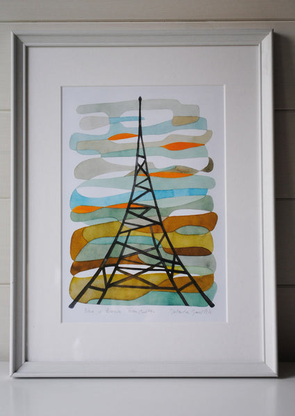 Blue and Brown Transmitter - Mid Century Modern Art Print - Crystal Palace Print