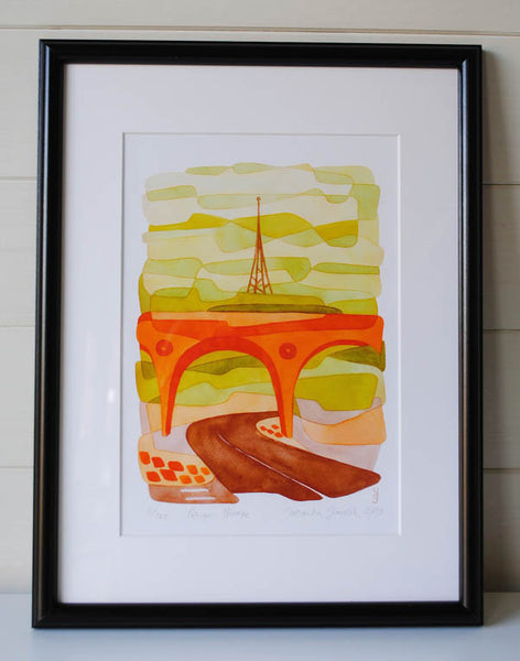 Penge Bridge Mid Century Modern Art Print - green orange Crystal Palace Print