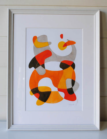 Swirling - Mid Century Modern Abstract Art Print - yellow orange print