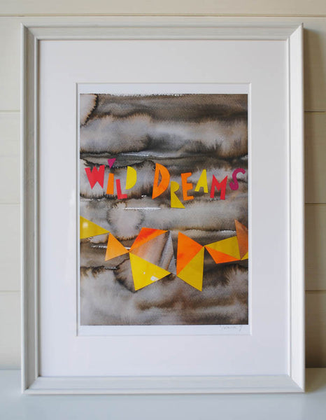 Wild Dreams - Modern Abstract Art Print - orange yellow grey print